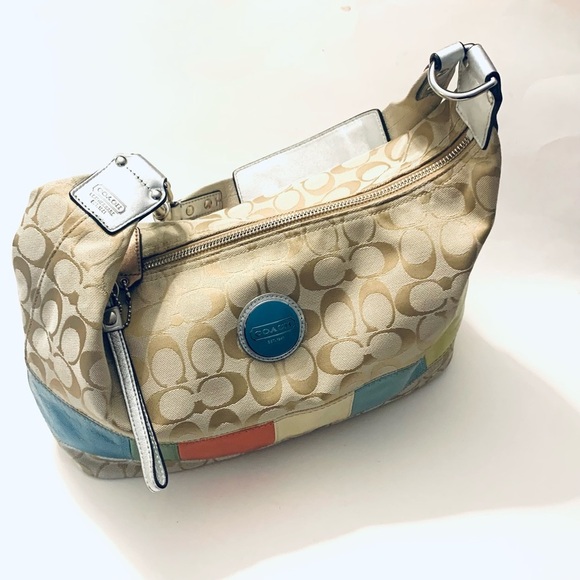COACH Signature Stripe Multicolor Medium Size
Bag, Leather and Canvas #F17428 - Picture 1 of 12